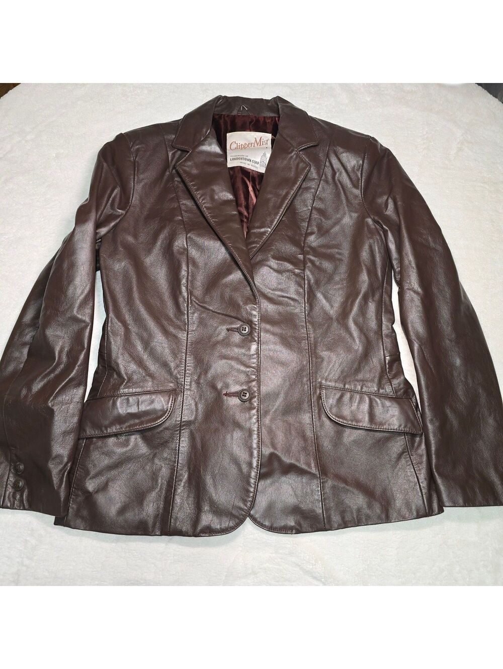 VTG 70s Clipper Mist Brown Genuine Leather Blazer Jacket Womens 14 Reg M Brazil